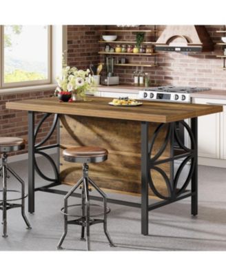 Kitchen Island with Storage, 62.99-Inch Kitchen Island Table with 2 Shelves and Large Worktop, Industrial Bar Table