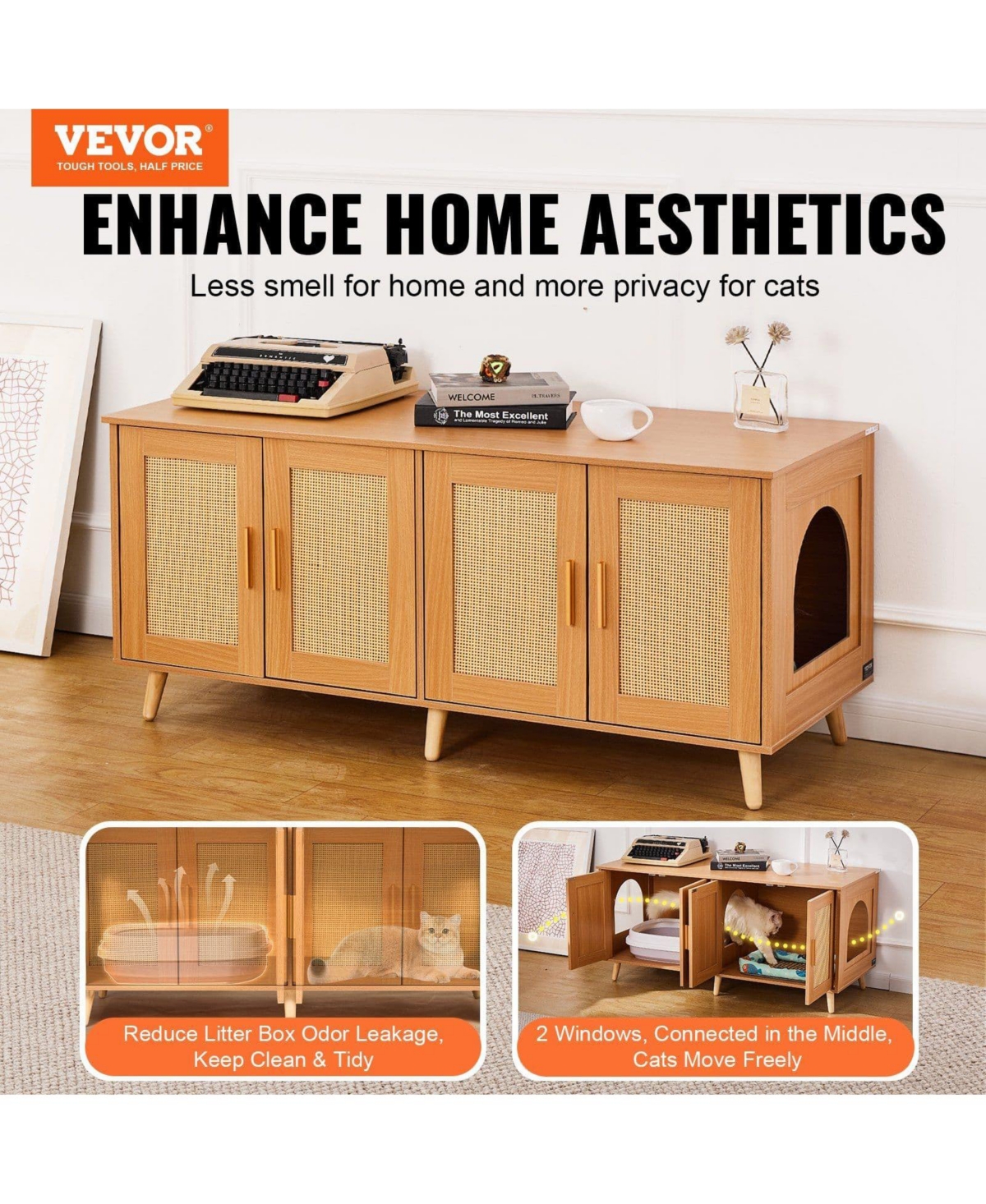 Zeus & Ruta Wooden Cat Litter Box Enclosure for 2 Cats