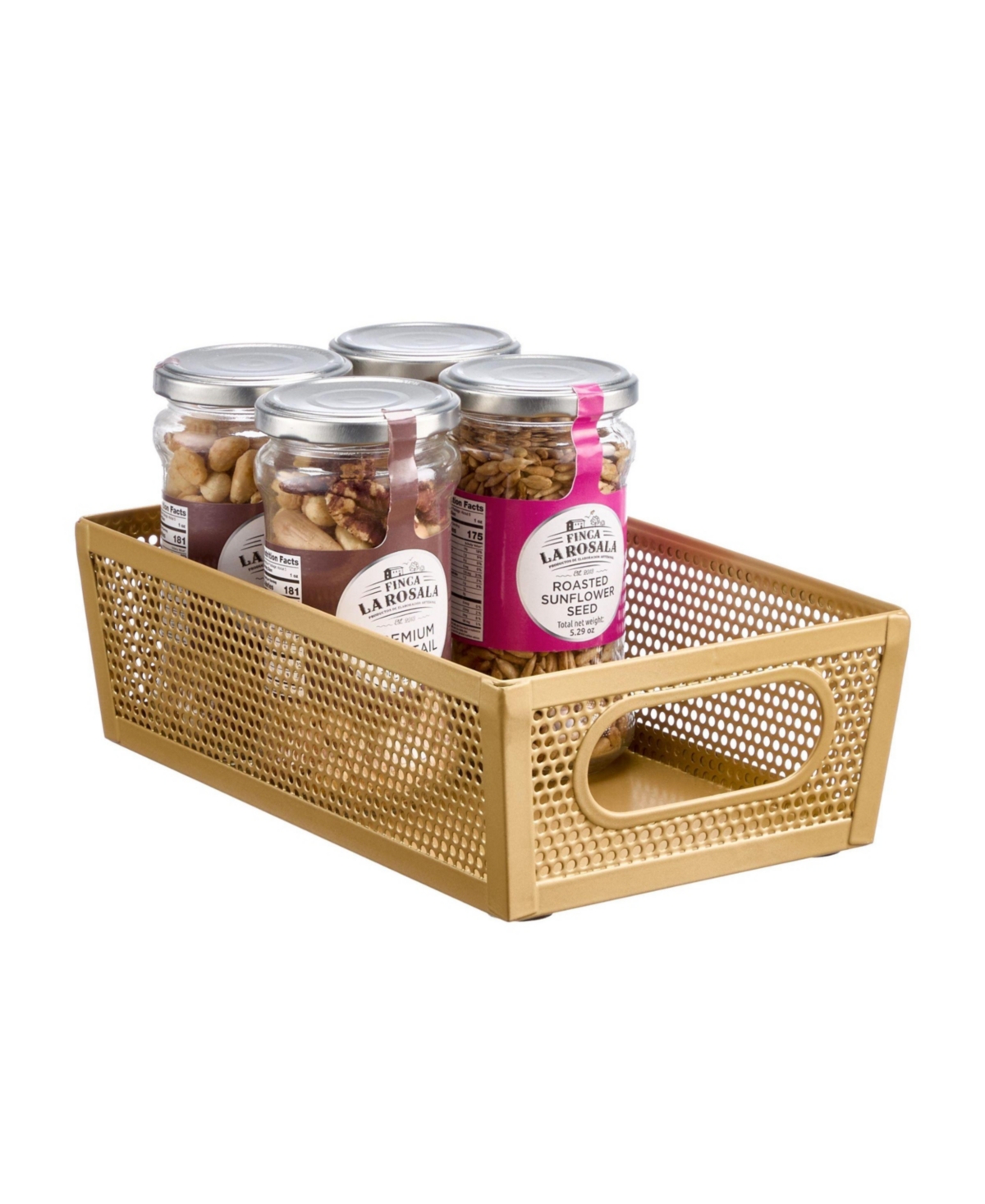 mDesign Perforated Metal Storage Bin with Handles - Set of 4 - Soft Brass