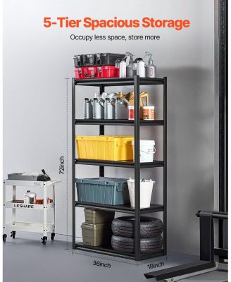 5-Tier Storage Shelves, 2000-Lb Capacity, 18"D x 36"W x 72"H, Adjustable Metal Utility Rack, Black