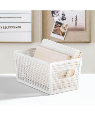 Perforated Metal Storage Bin with Handles - Set of 2 - Matte White