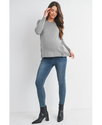 Maternity Crew Neck Side Button Knit Nursing Friendly Sweater