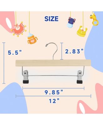 12-Pack Wooden Pants Hangers with Adjustable Clips