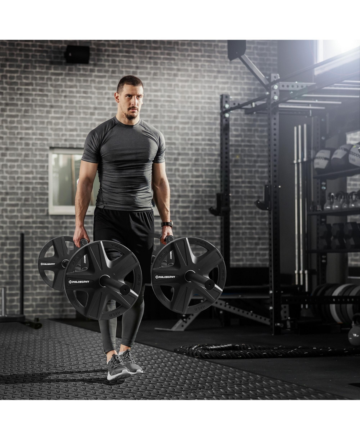 Philosophy Gym Farmers Walk Handles Pair - Barbell Style Grip Farmer Carry Bar Set for Weight Training