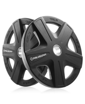 Set of 2 Rubber Coated 2-inch Olympic Grip Weight Plates (45 LB each) for Weightlifting