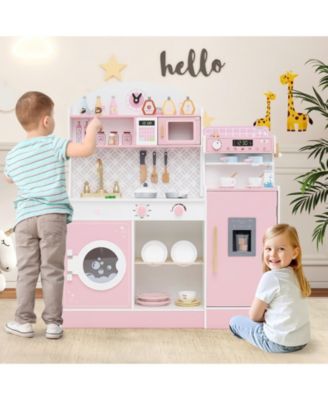 Wooden Kids Play Kitchen with Ice Maker Coffee Station and Storage