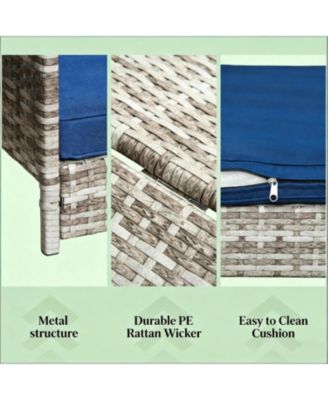 Rattan Dog House with Dark Blue Cushion for Outdoor in Gray