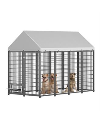 Dog Run Enclosure with Roof Cover in Black
