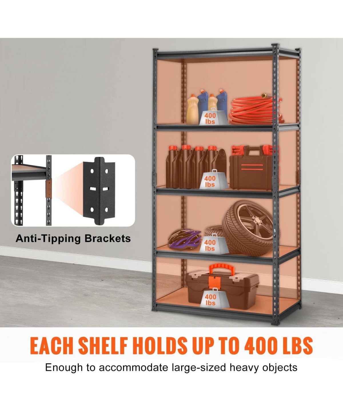 Mecale 5-Tier Storage Shelving Unit, Adjustable, 2000-Lb Capacity, 35"L x 18"W x 71"H, Heavy-Duty Utility Rack