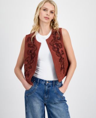 Women's Faux-Suede Open-Front Vest