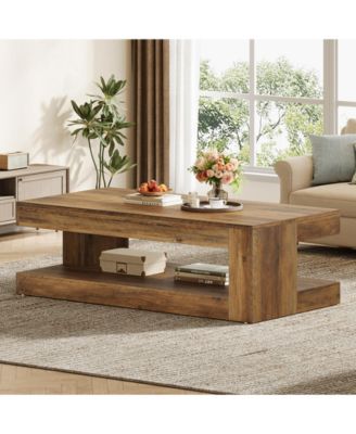 Coffee Table for Living Room, 47.24-Inch Farmhouse 2-Tier Accent Center Tea