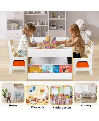 3-in-1 Kids Activity Table and 2 Chairs Set with Storage, Removable Top and Chalkboard