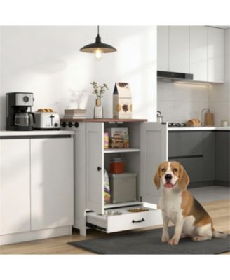 Dog Bowls Food Storage Cabinet with 2 Doors in White