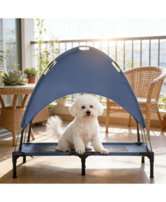 Elevated Portable Dog Cot with Pad and legs in Dark Blue