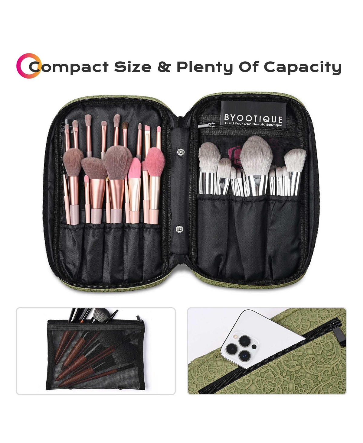 Byootique Travel Makeup Brush Holder Bag Cosmetic Brush Organizer Rococo