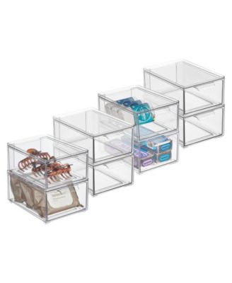 Plastic Stackable Bathroom Storage Organizer with Drawer, 8 Pack, Clear