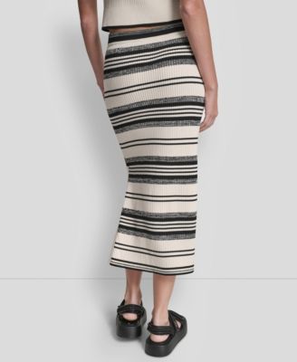 Women's Ribbed Stripe Pull-On Midi Skirt