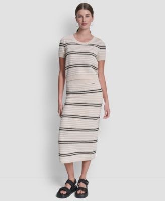 Women's Scoop Neck Striped Pointelle Sweater