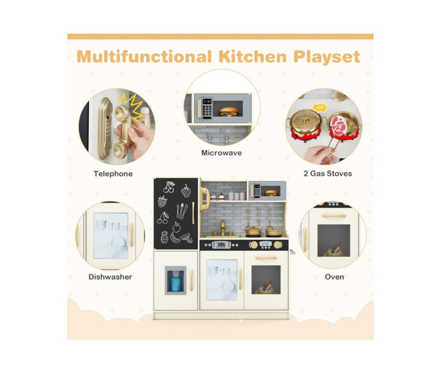 Детские игрушки HONGGE Blackboard and Ice Maker Play Kitchen, 12-Piece Set, Ages 3+, цвет: Белый — фото 8