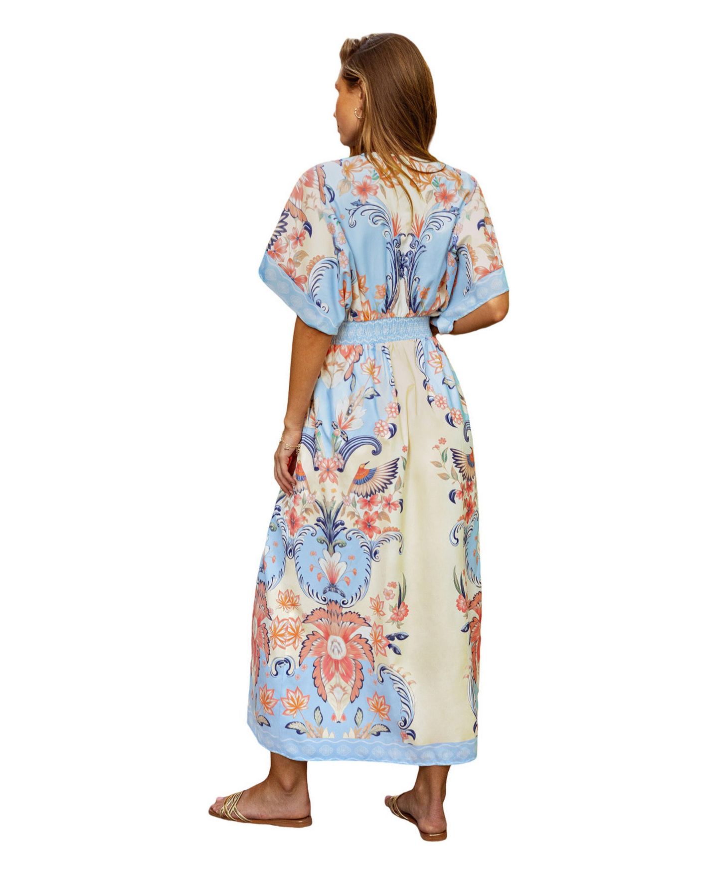 Женское платье Cupshe Plunging V-Neck Short-Sleeve Woven Maxi, цвет: Синий — фото 2