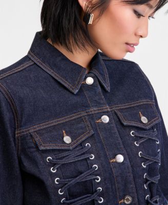 Women's Cropped Lace-Up Denim Jacket
