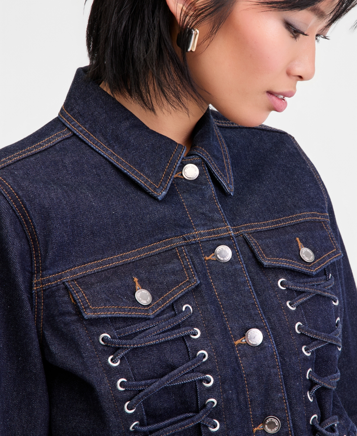 I.n.c. International Concepts Women's Cropped Lace-Up Denim Jacket, Macy's Exclusive