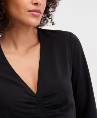 Women's Ruched Long-Sleeve Asymmetrical-Hem Top