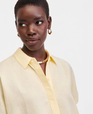 Women's Linen-Blend Tie-Front Blouse