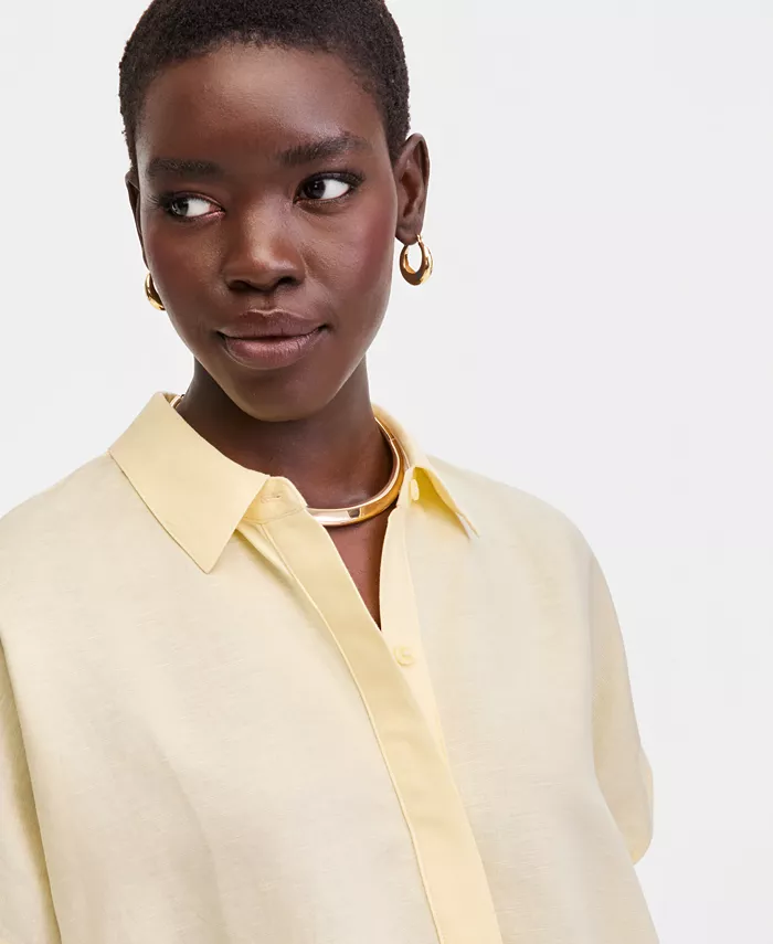 Women's Linen-Blend Tie-Front Blouse - thumbnail 3