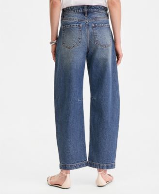 Women's High-Rise Grommet Barrel-Leg Jeans