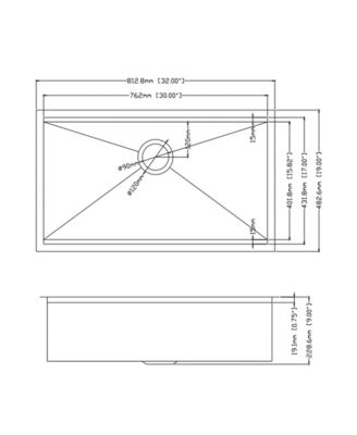 32x19inch  Stainless Steel Single Bowl Undermount 18 Gauge Kitchen Sink