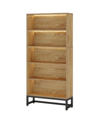 70.8" Tall Bookcase and Bookshelf with LED Lights, Free-Standing Library Bookshelf with 5-Tier Storage Shelves