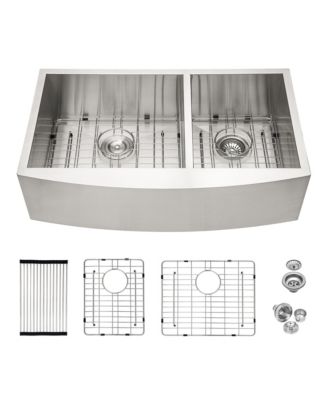 36x20x9 Inch Double Bowl 6040 Farmhouse Sink 16 Gauge T304 Stainless Steel Apron Front With Two 9 Inch Deep Basin