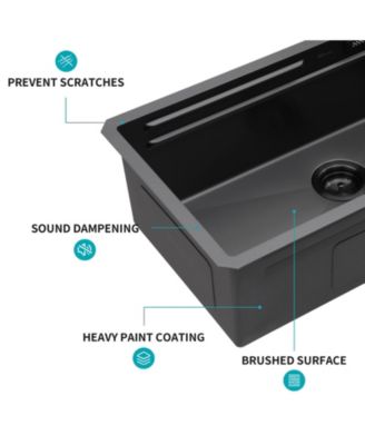 33x16.72x10inch Undermount Gunmetal Black Waterfall Kitchen Sink Stainless Steel Workstation