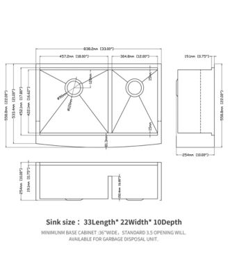 33x22x10 Inch Double Bowl 60 and 40 Farmhouse Workstation Kitchen Sink 16 Gauge T304 Stainless Steel Apron Front