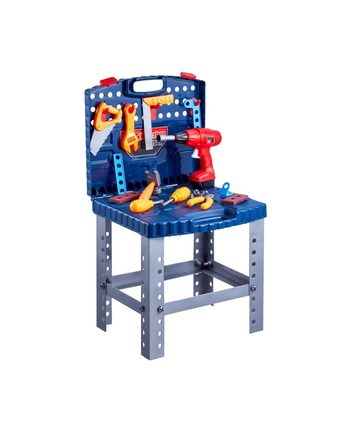 Slickblue Kids Workbench, 56 pcs, Kids Tool Bench with Realistic Tools and Electric Drill, Pretend Play Construction Workbench Toys for Toddlers