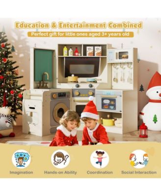 Kids Corner Wooden Play Kitchen with Realistic Cooking Features and Storage