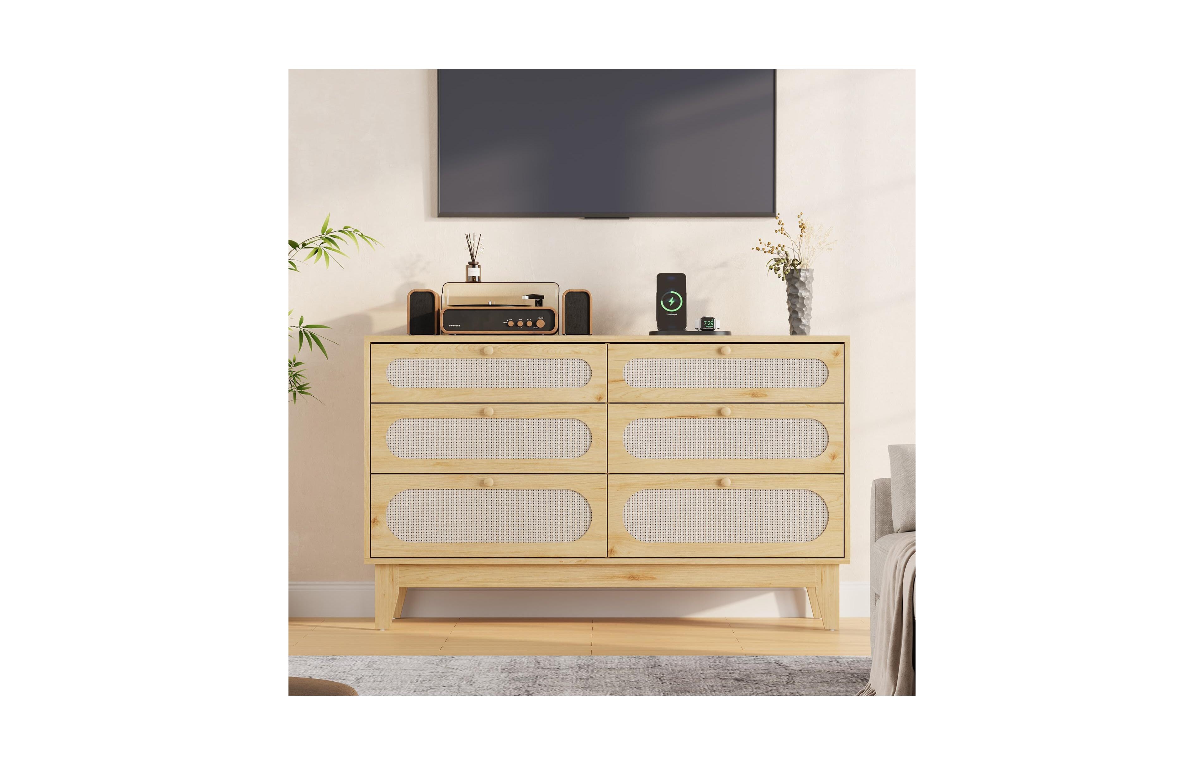 Gaomon Rattan Nightstand with Drawers, Modern Large Bedside Table Night Stand for Bedroom