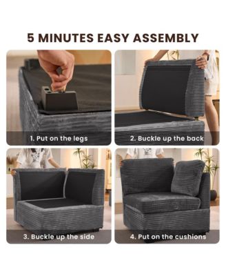 Modular Sectional Sofa Couch, 8-Piece L-Shaped Deep Seat Cloud Couch with Chaise Ottoman, Comfy Corduroy Modular Couches for Living Room