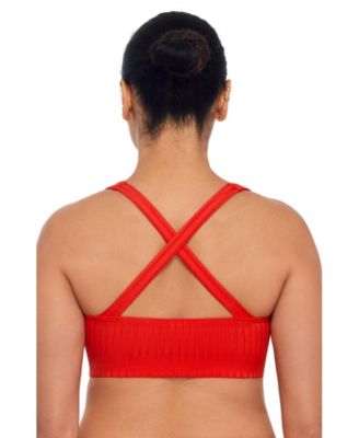 Women's Sculpting Ribbed Scoop-Neck Crossback Bralette Swimsuit Top
