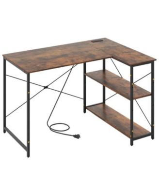 L-shaped Reversible Corner Desk with Adjustable Storage Shelves