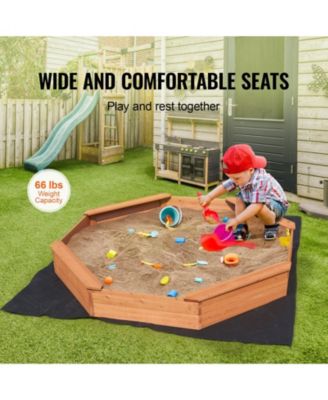 Kids Wooden Sand Pit with Cover, 4 Seating and Liner