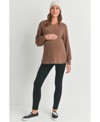 Maternity Ribbed Split Neck Long Sleeve Top