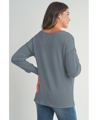 Maternity Ribbed Split Neck Long Sleeve Top
