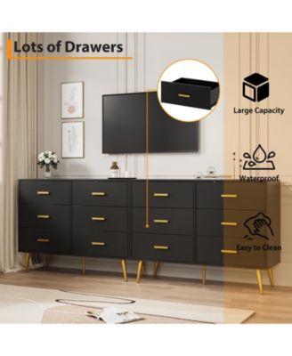 6 Drawer Wooden Dresser with Gold Knobs, Large Storage Chest for Bedroom Living Room or Entryway