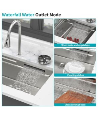 33x16.72x10inch Undermount Waterfall Kitchen Sink Stainless Steel Workstation with Faucet