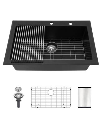 huluwat Black Quartz Composite Kitchen Sink Drop In Granite