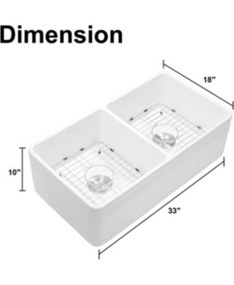 33x18x10inch Ceramic White Farmhouse Kitchen Sink Rectangular Double Basin Vessel Sink