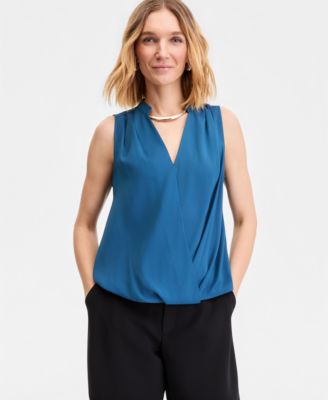 Women's Sleeveless Faux Wrap Blouse