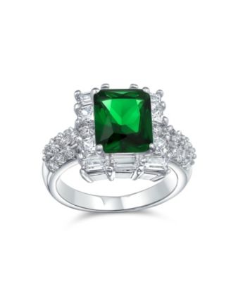 Classic Halo 5CT Cubic Zirconia Emerald Cut Green CZ Art Deco Statement Ring